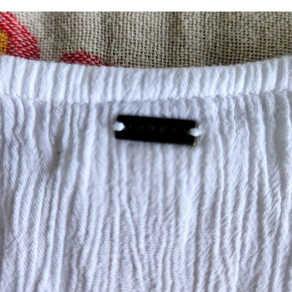 O'Neill White Gauze Mini Dress L Lace Trim Boho Beach Coverup Tassel Coastal - Picture 4 of 7